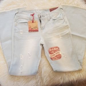 New Nwt Amethyst Jeans Fit & Flare Light Wash Lace High Rise Denim Jeans Size 9